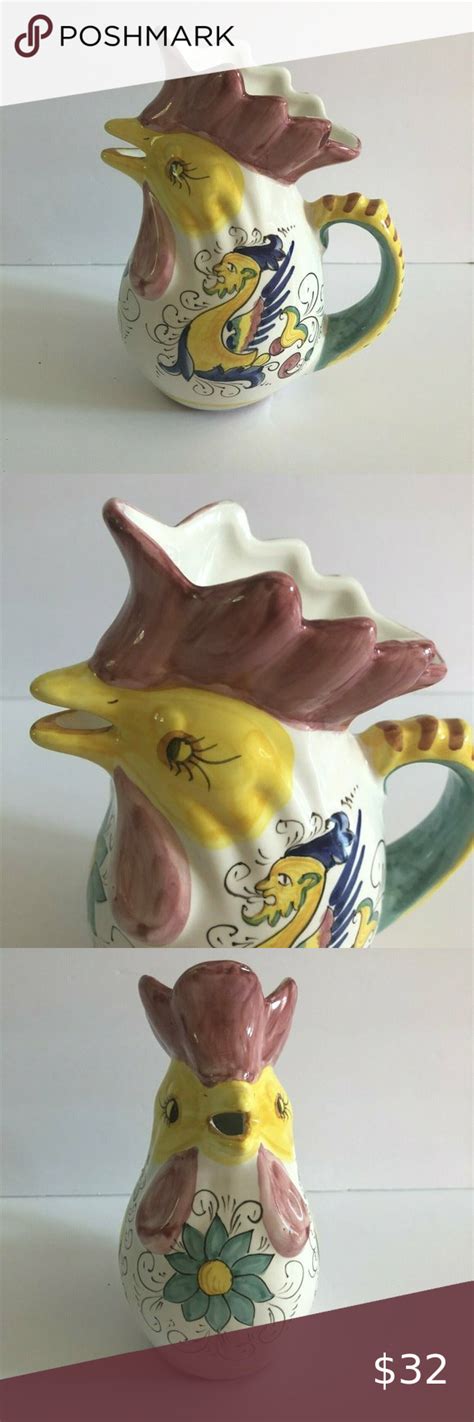 Williams Sonoma Majolica Deruta Rooster Pitcher Williams Sonoma Majolica Deruta