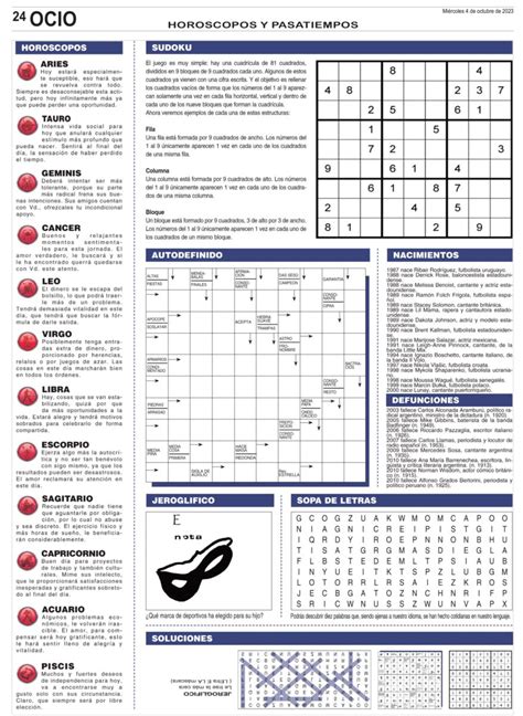 El Hor Scopo Del Mi Rcoles De Octubre Y Los Pasatiempos Melillahoy