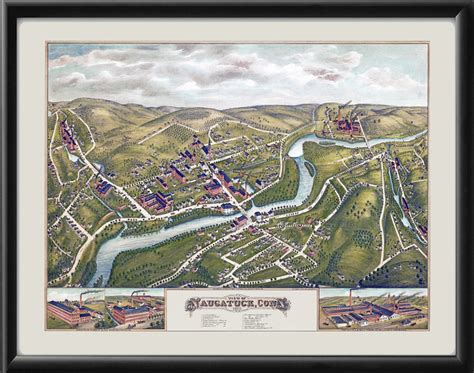 Naugatuck CT 1877 | Vintage City Maps - Restored Bird's Eye Views