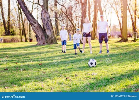 Family Playing Football in Park. Stock Image - Image of laughing, sport ...