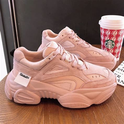 2019 Spring New Chunky Sneakers Women Sole Suede Leather Platform Shoes Harajuku Dad Shoes