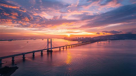 Aerial View Morning Sunrise Of Penang Bridge Background Aerial View