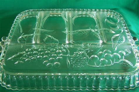 Large Vintage Relish Tray Clear Glass With Fruit Design Etsy Australia