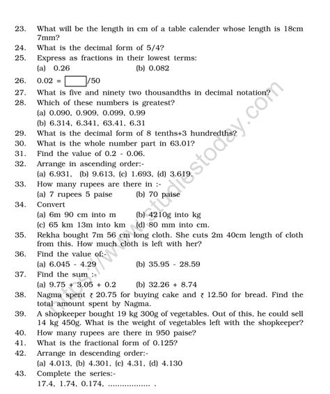 Cbse Class Maths Worksheet For Chapter Fraction And Decimals Hot Sex