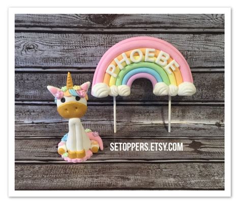 Unicorn Party Unicorn Cake Topper Rainbow Fondant Cake Etsy