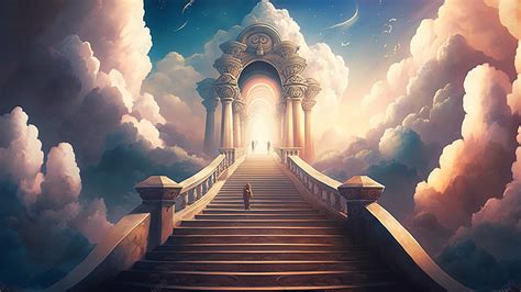 Stairway To Heaven Holy Light Guides Clouds Sky Mysterious Background