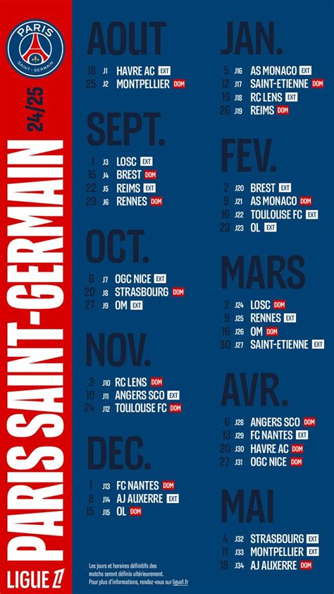 Ligue 1 Le Calendrier Complet Du Psg Pour La Saison 2024 2025