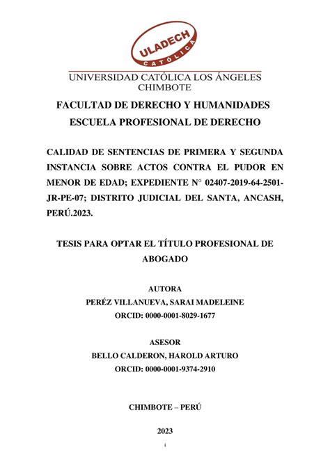 Proyecto De Tesis I Facultad De Derecho Y Humanidades Escuela Profesional De Derecho Calidad