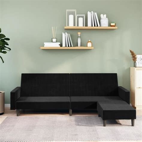 Liya Canap Lit Places Avec Repose Pied Noir Velours Hb Aa