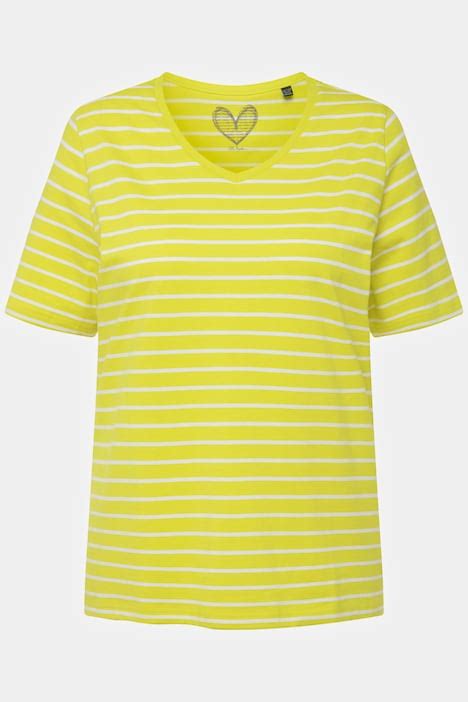 Striped Short Sleeve V Neck Tee T Shirts Tops