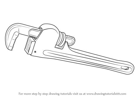 How To Draw Pipe Wrench Tools Step By Step