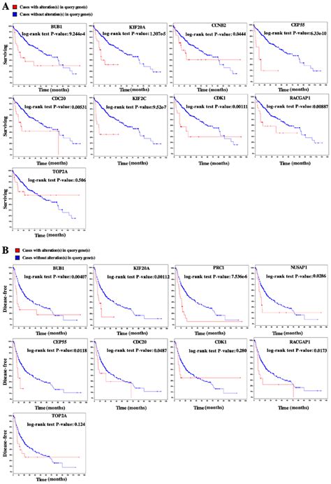 A Overall Survival And B Disease Free Survival Analyses Of Hub