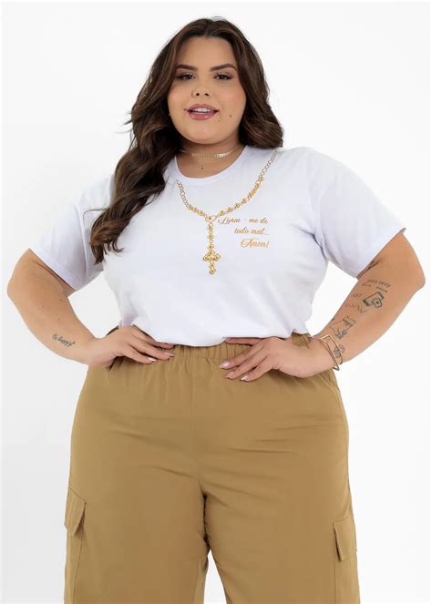 T Shirt Plus Size Rosario Perolas Livrai Me De Todo Mal Amem Branco