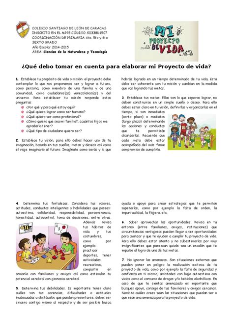 Proyecto De Vida 6to Grado Autoestima Hoja