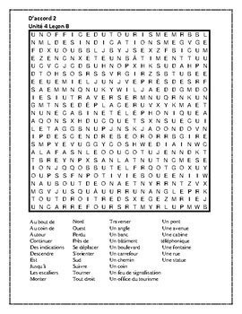 D accord 2 Unité 4 Leçon B Wordsearch by jer520 LLC TPT