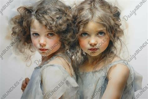 Twin girls with curly hair in soft light