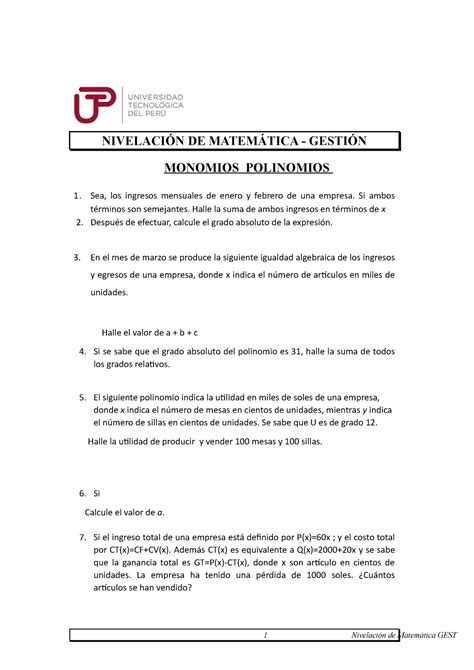 S06 S1 Resolver Ejercicios 2 NivelaciÓn De MatemÁtica GestiÓn