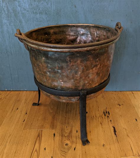 Very Large Antique Copper Cauldron With Cast Iron Handle And Etsy