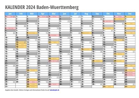 Kalender 2024 Baden Württemberg zum Ausdrucken KALENDER 2024