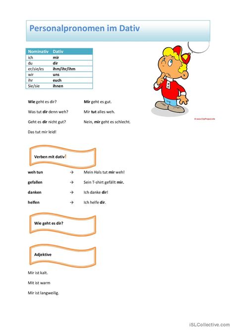 Personalpronomen Dativ Krank Sein Deutsch Daf Arbeitsbl Tter Pdf Doc