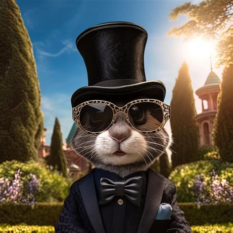 Premium AI Image | a cat wearing a top hat and a suit with a bow tie ...