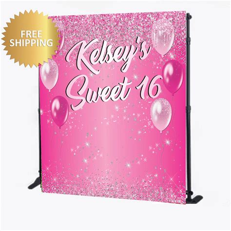 Sweet 16 Backdrop Birthday Backdrop Hot Pink Backdrop Birthday