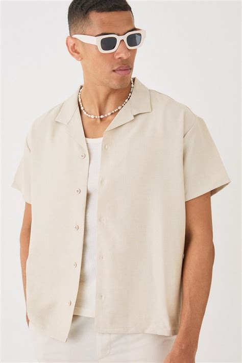 Short Sleeve Boxy Linen Shirt Boohoo Uk