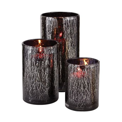 Black Mercury Drip Glass Hurricane Candle Holders Set Of 3 Tn 892304