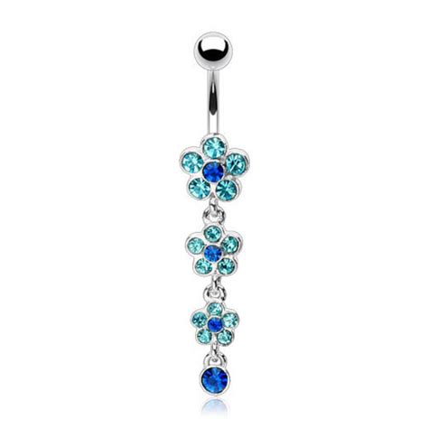 Blue Flower Belly Ringsparkly Flower Belly Ring Dangly Flower Ring