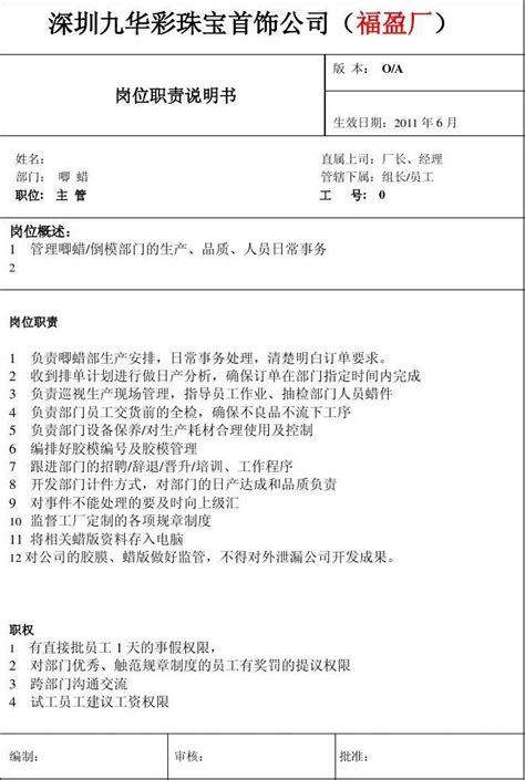 岗位职责 Word文档在线阅读与下载 无忧文档