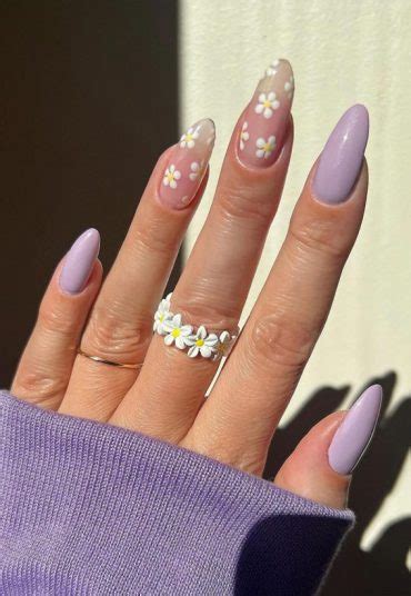 Cute Spring Nail Art Inspirations Daisy Sheer Nails Lavender Nails