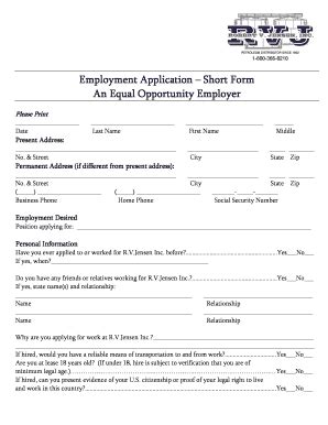 Fillable Online Employment Application Employment Application Short