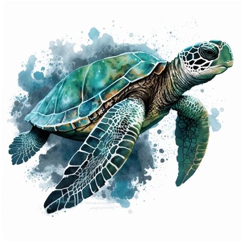 Premium Photo A Watercolor Painting Of A Green Sea Turtle