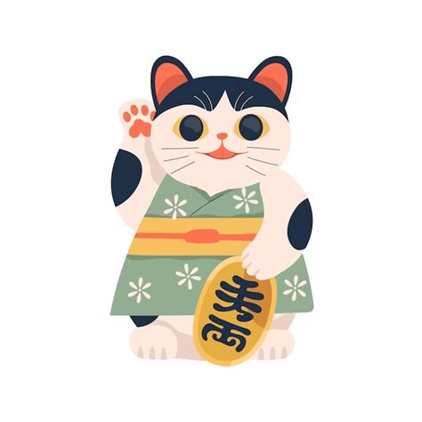 Premium Vector Maneki Neko Japanese Lucky Cat With Beckoning Paw And