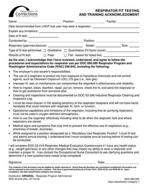 Printable Respirator Fit Test Form Template