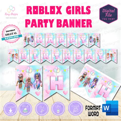 Roblox Girls Party Birthday Banner Kary Designs