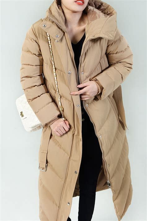 Lange Gewatteerde Beige Winterjas Dames Leather City