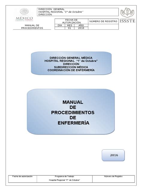 Manual De Procedimientos 2016 Pdf Enfermería Hospital