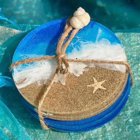 Beach Art Beach Decor Square Ocean Resin Coaster Set Resin Coaster Art