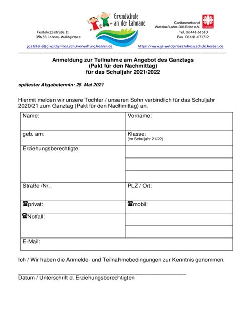 Ausfüllbar Online Grundschule an der Lahnaue Lahnau hessen de