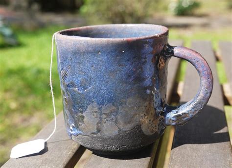 Taza De T Hecha A Mano Azul Cobalto Con Reflejos De Cobre Handmade