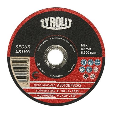 TYROLIT DISCO ABRASIVO SECUR EXTRA PARA CORTE DE ACERO INOXIDABLE 114X0