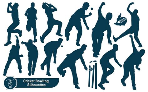 Cricket Player Bowling Silhouettes In Different Poses 17097898 Vector