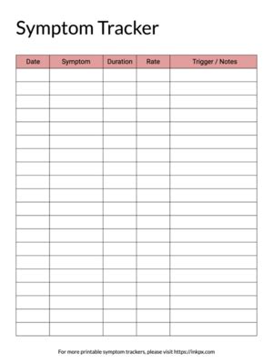 Free Printable Symptom Tracker In Pdf Png And Formats Inkpx