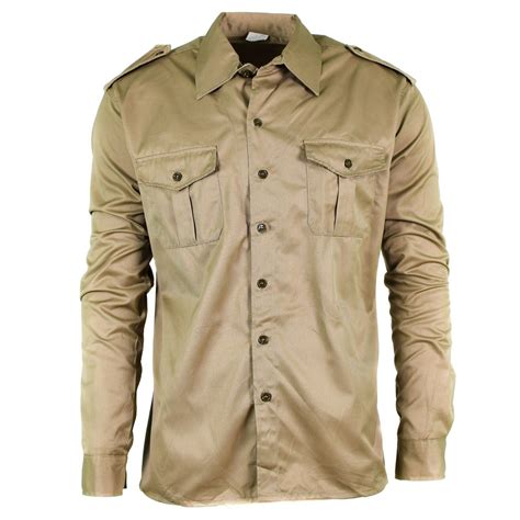 Genuine Italian Army Shirt Fatigue Surplus Chino Khaki Military Long