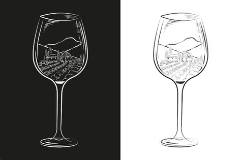 Premium Vector Transparent Monochrome Wine Glass Inside Landscape