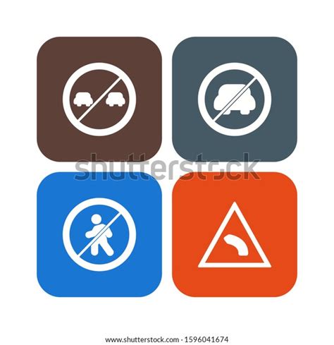 4 Road Signs Icons Sheet Isolated Stock Illustration 1596041674 ...