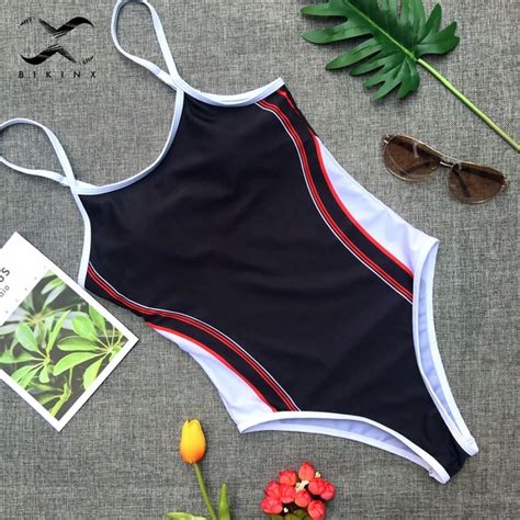 String One Piece Suits Striped Print Bikini Women 2018 Push Up Swimsuit