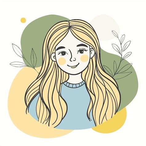 Un Dibujo De Una Chica Con El Pelo Largo Y Rubio Vector Premium