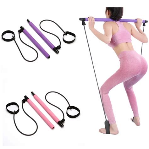 Yoga Pilates Bar With Resistance Band Fitness Stick Latex Pull Rope Expander Home Gym Exercise